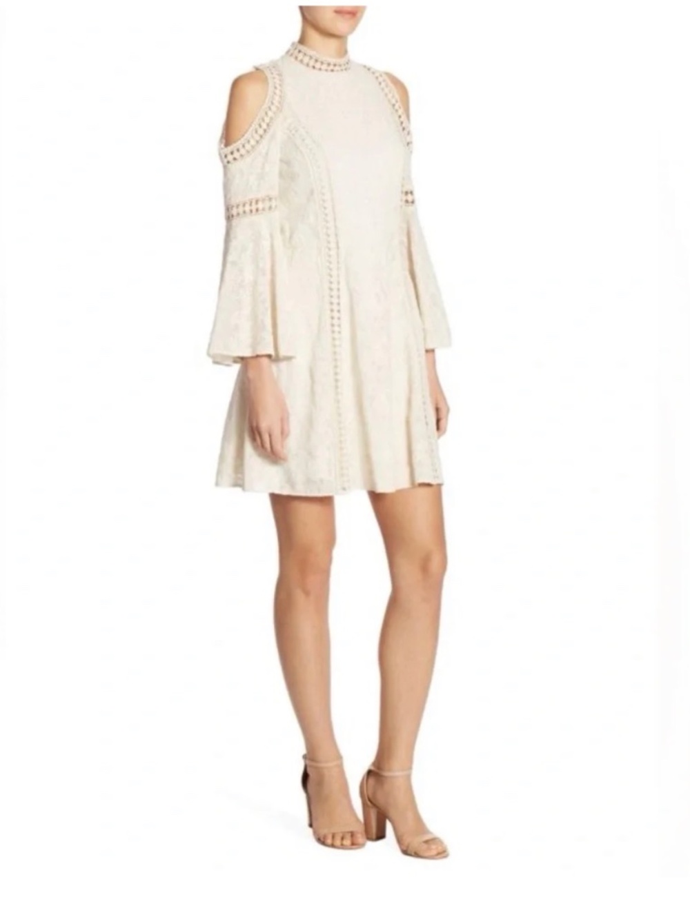 Alice + Olivia Enya Embroidered Cold Shoulder Dress in cream/ivory- Size 8